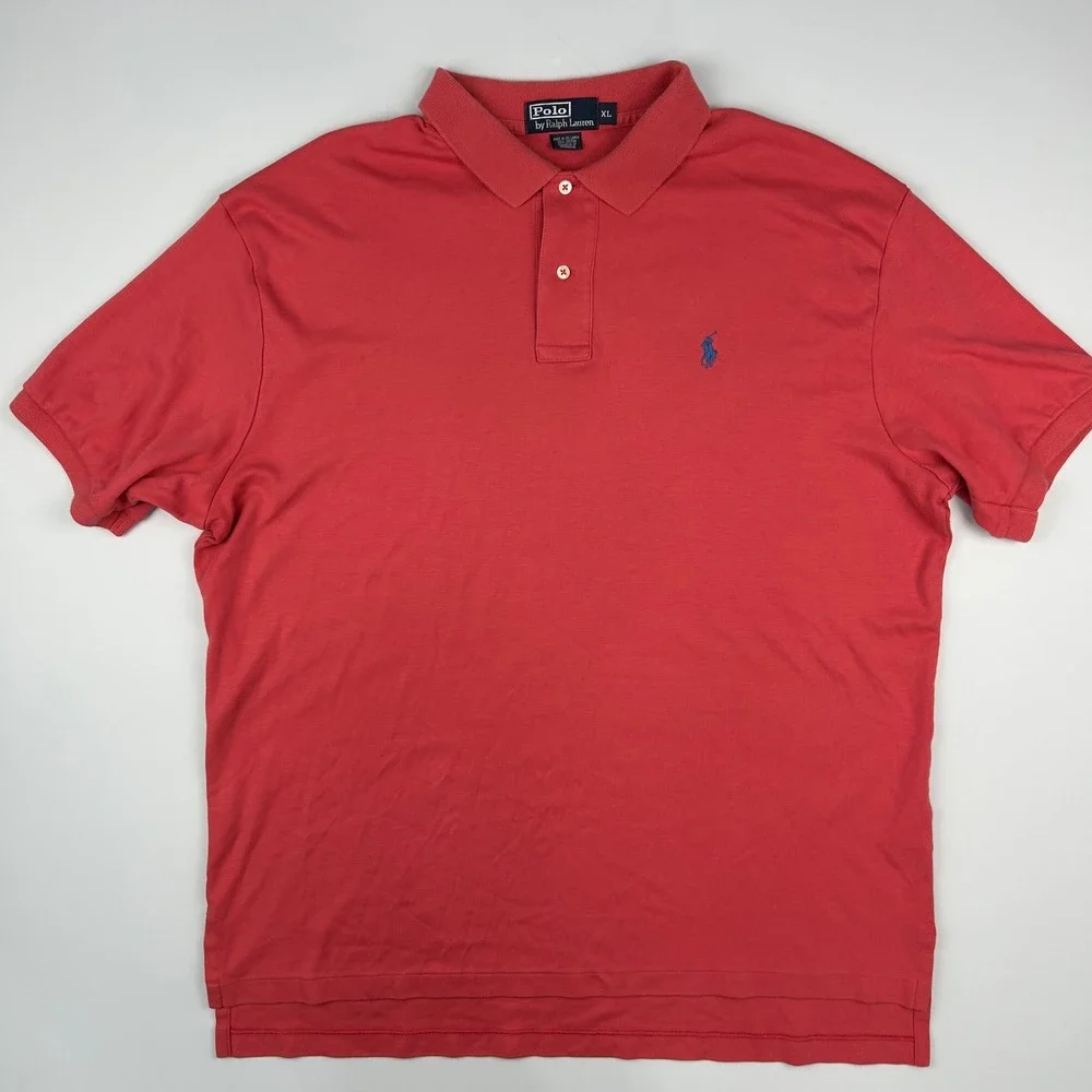 Polo Ralph Lauren Mens XL Red Short Sleeve Cotton Polo Shirt Blue Pony Logo